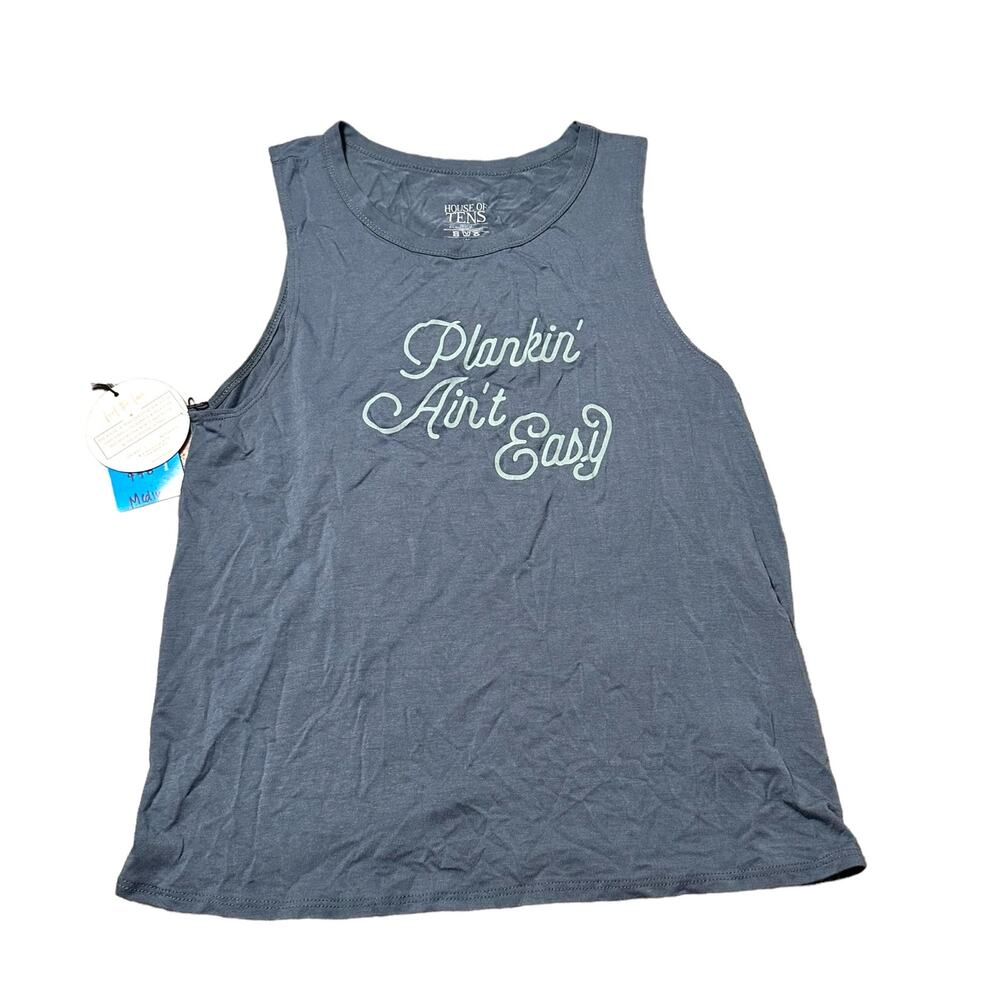 House of Tens Plankin’ Ain’t Easy Blue Activewear Tank Top Size Medium NWT